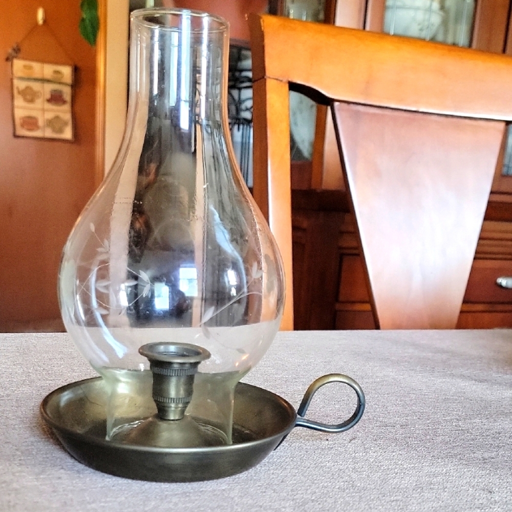 Vintage Princess House Glass Candle Lamp with Brass Base.